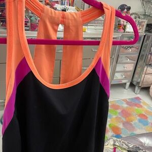Active USA Black & Neon Orange Athletic Tank with Magenta Logo
